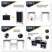Camping Kitchen Table, Foldable Camping Cook Table, Camping Table, Folding Table with Light Stand, Ample Storage Organizers, Carry Bag