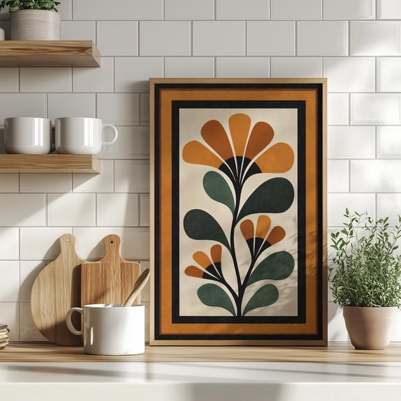 Earth Tone Abstract Floral Wall Art Folk Art Botanical Decor, Unframed Paper Print Size 8x12