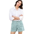 thumbnail image 4 of Stralyhd Shorts for Women Casual Cotton Linen Bermuda Shorts 2026 Summer Beach Travel Work Fashion Mid-Rise Short Basic Short with Pockets Cyan S, 4 of 7