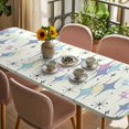 thumbnail image 3 of Purple Yellow Diamond Table Cloths for 8 Foot Rectangle Tables, Modern Geometric Middle Century Patio Waterproof Elastic Fitted Tablecloths, Washable Rectangular Table Cover for Camping, 3 of 8