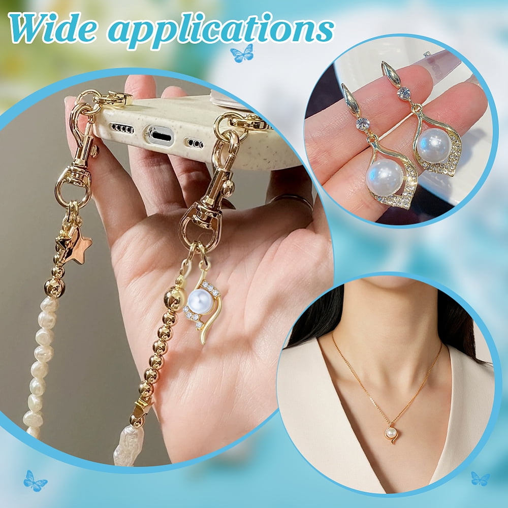 60Pcs 2 Colors Alloy Rhinestone Pendants with Imitation Pearl Beads Mixed Color 27.9x13.7mm 30pcs/color