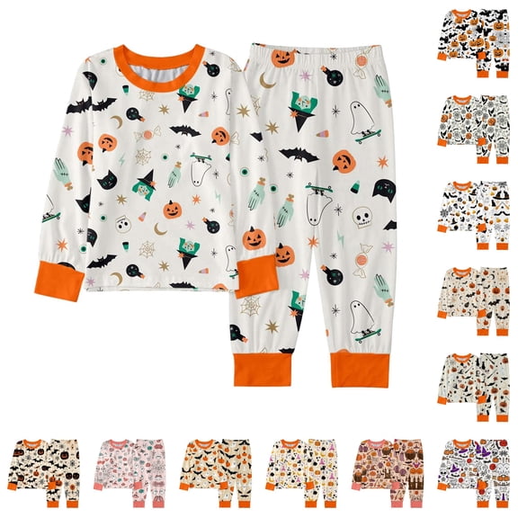 JAJAHO Halloween Kids Pajamas Boy Girl Long Sleeve Top And Pants Set Pumpkin Ghost Sleepwear 2 Piece Set 2-10Y