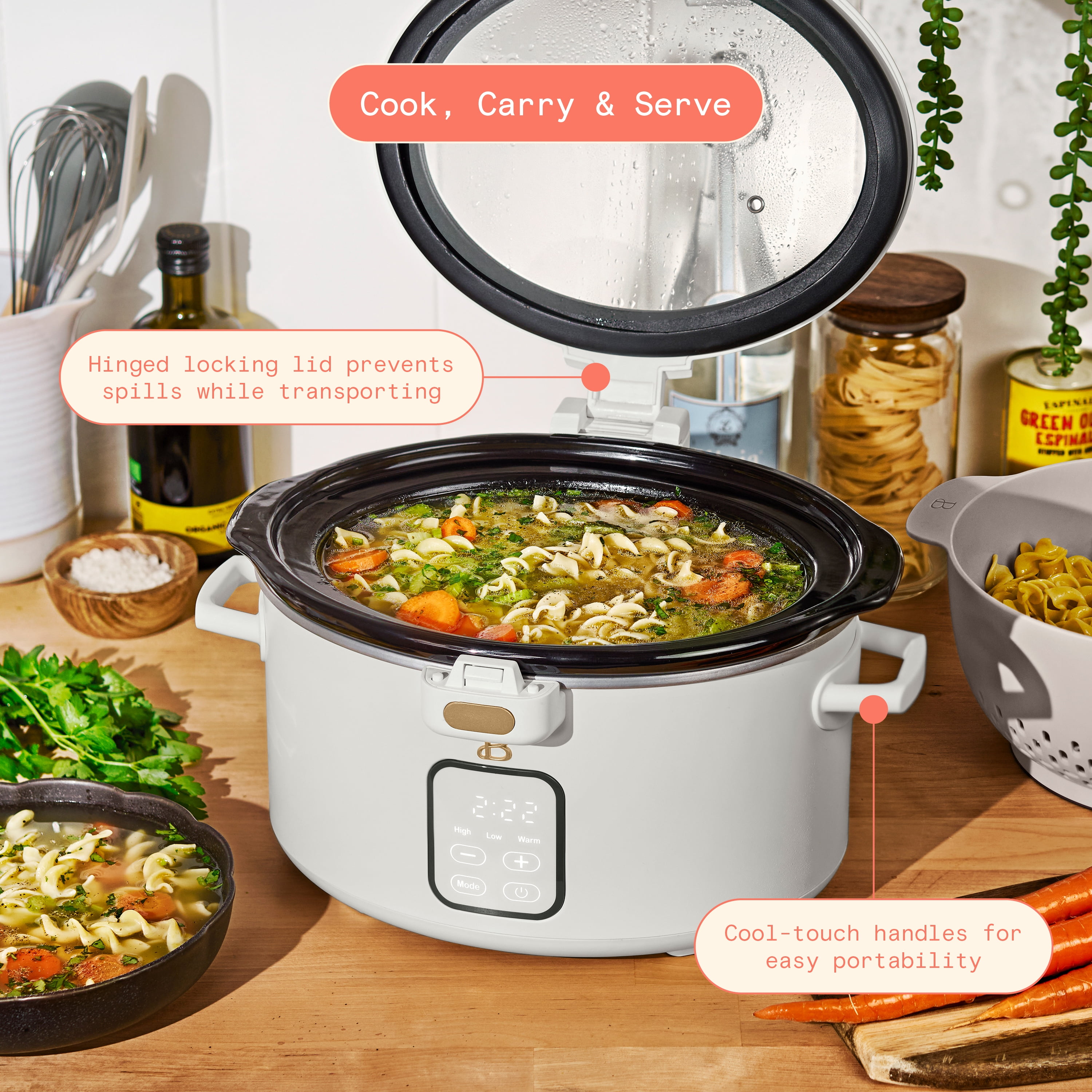 Beautiful 4 0 QT Prog Slow Cooker with Hinger Lid Wildflower Black by Drew Barrymore