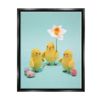 Stupell Industries Spring Chicks Floral Easter Eggs Holiday Photography Black Floater Framed Art Print Wall Art
