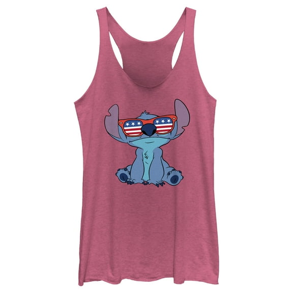Women's Lilo & Stitch American Flag Sunglasses Stitch  Racerback Tank Top Pink Heather X Large