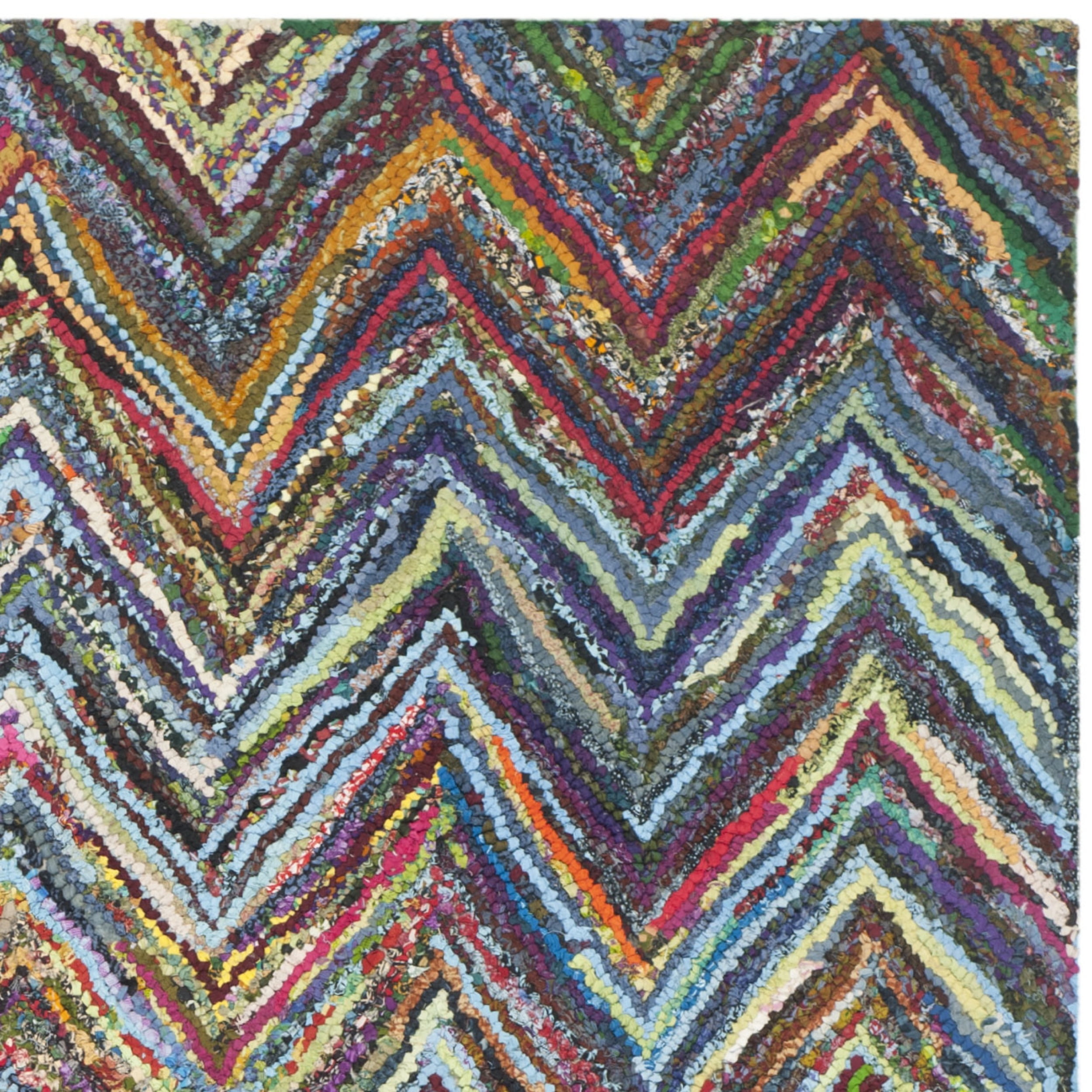 SAFAVIEH Nantucket Akilah Zigzag Stipes Cotton Area Rug, Blue/Multi, 2' x 3'