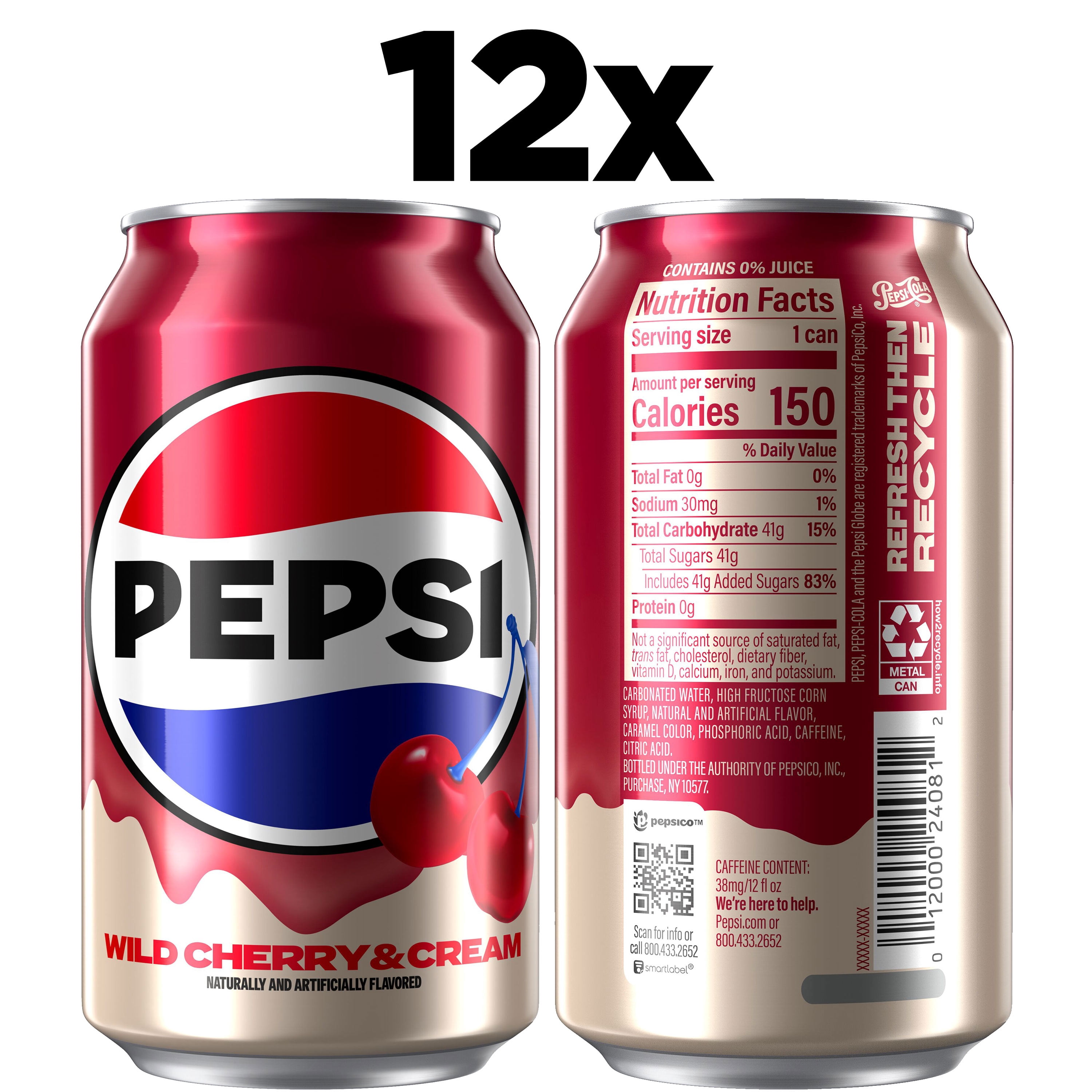 Pepsi Soda Wild Cherry And Cream 12 fl oz, 12 Count Cans