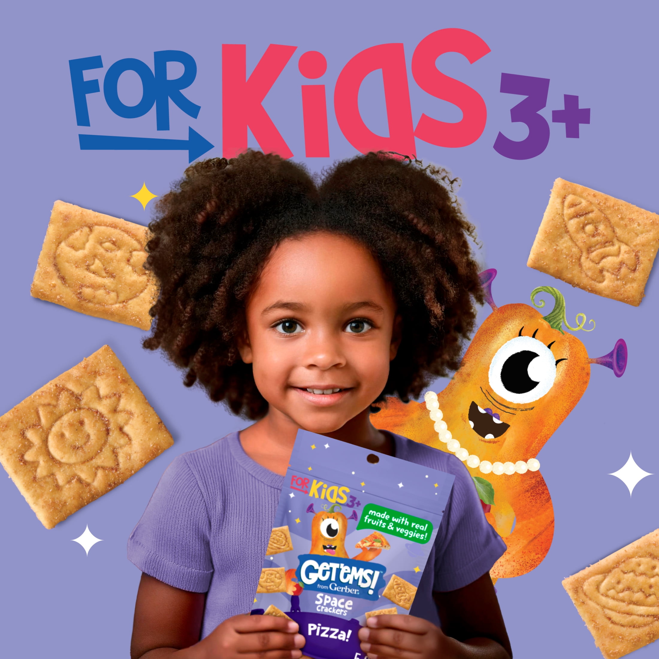 Get'ems from Gerber Pizza Flavor Snack Crackers, Kids Snack Made with Real Veggies & Fruits, Iron & Vitamin E