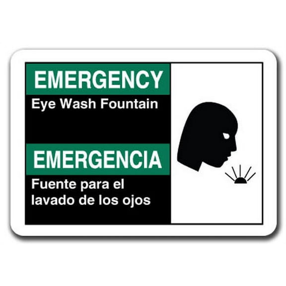 Emergency Sign - Eye Wash Fountain Bilingual 7"x10" Plastic Safety Sign ansi osha