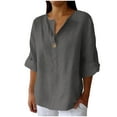 thumbnail image 2 of QLEICOM Womens Plus Size Summer Tops, Casual Kaftan Loose Tops, Fashion Solid Cotton And Linen T Shirts, V-Neck 3/4 Sleeve Baggy Pullover Tops Cardigan Blouse, 2 of 6