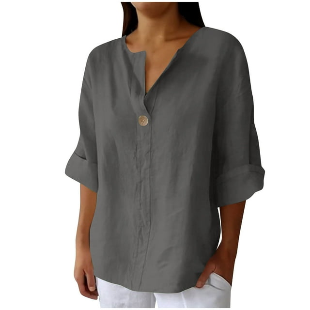 Vestidos Casuales Para Mujer, Blusas De Mujer De Moda Moda de verano para mujer, cuello en V, ocio, manga tres cuartos, color liso
