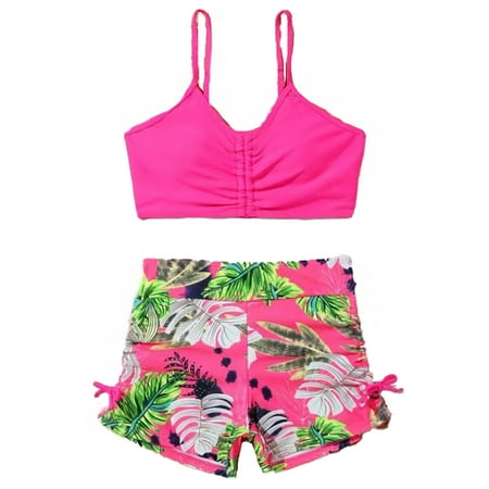 Hiijoy Big Girls Swimsuit Braided Bikini Top and Boyshorts Hawaii Beach Bathing Suit