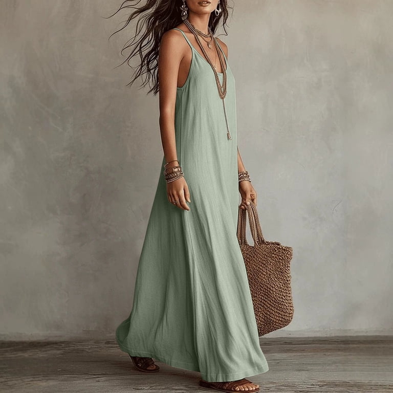 flowy green summer dress Vionelle Plus Size Light Green Tiered Ruffle Maxi Dress, V-Neck Sleeveless Flowy Long Dress For Women, Holiday Daily Holiday Vacation Mint Green Summer Boho Elegant