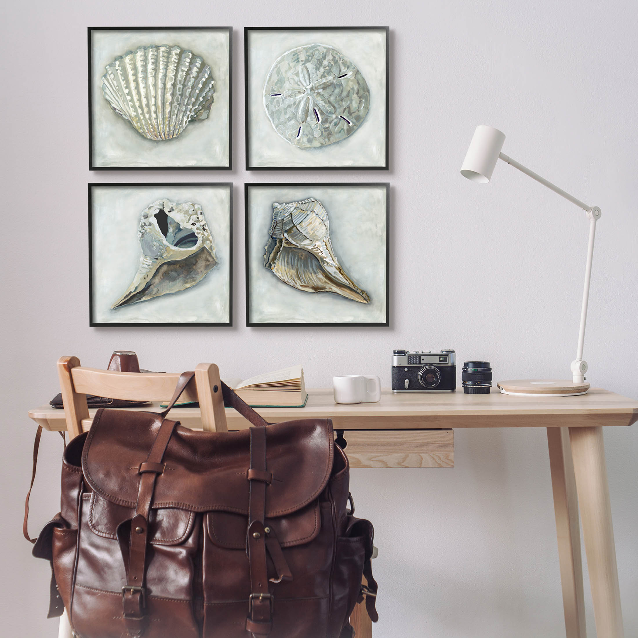 Stupell Industries Detailed Seashells Ocean Life Painting Black Framed Art Print Wall Art, Set of 4, Design by Erica Christopher