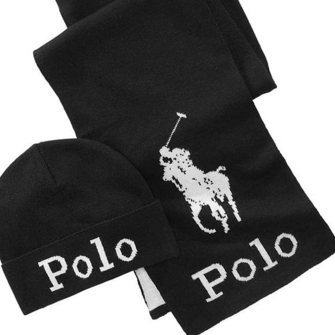 Polo Ralph Lauren Mens Wool Blend Winter Hat & Scarf Set Black O/S - image 2 of 2