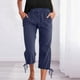 thumbnail image 1 of WILLBEST Pantalones Capri Casuales de Lino con Cordón Ajustable para Mujer, de Color Liso, Cómodos para Uso Diario. Extra Grande, 1 of 8
