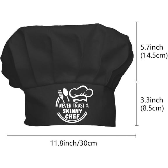1pc Chef Hat Adult Adjustable Elastic Baker Kitchen Catering Wear Cooking Hat Custom Chef Cap for Women Men Grilling Baking BBQ Chef Gift Black 11.8 x 9 Inch-Never Trust A Skinny Chef