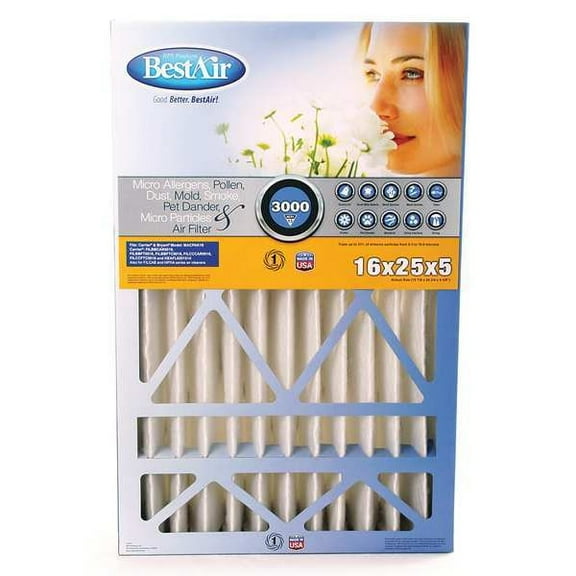 Bestair Pro AirCleaner Filter,MERV13,25x16x5",PK2 CB1625-13C