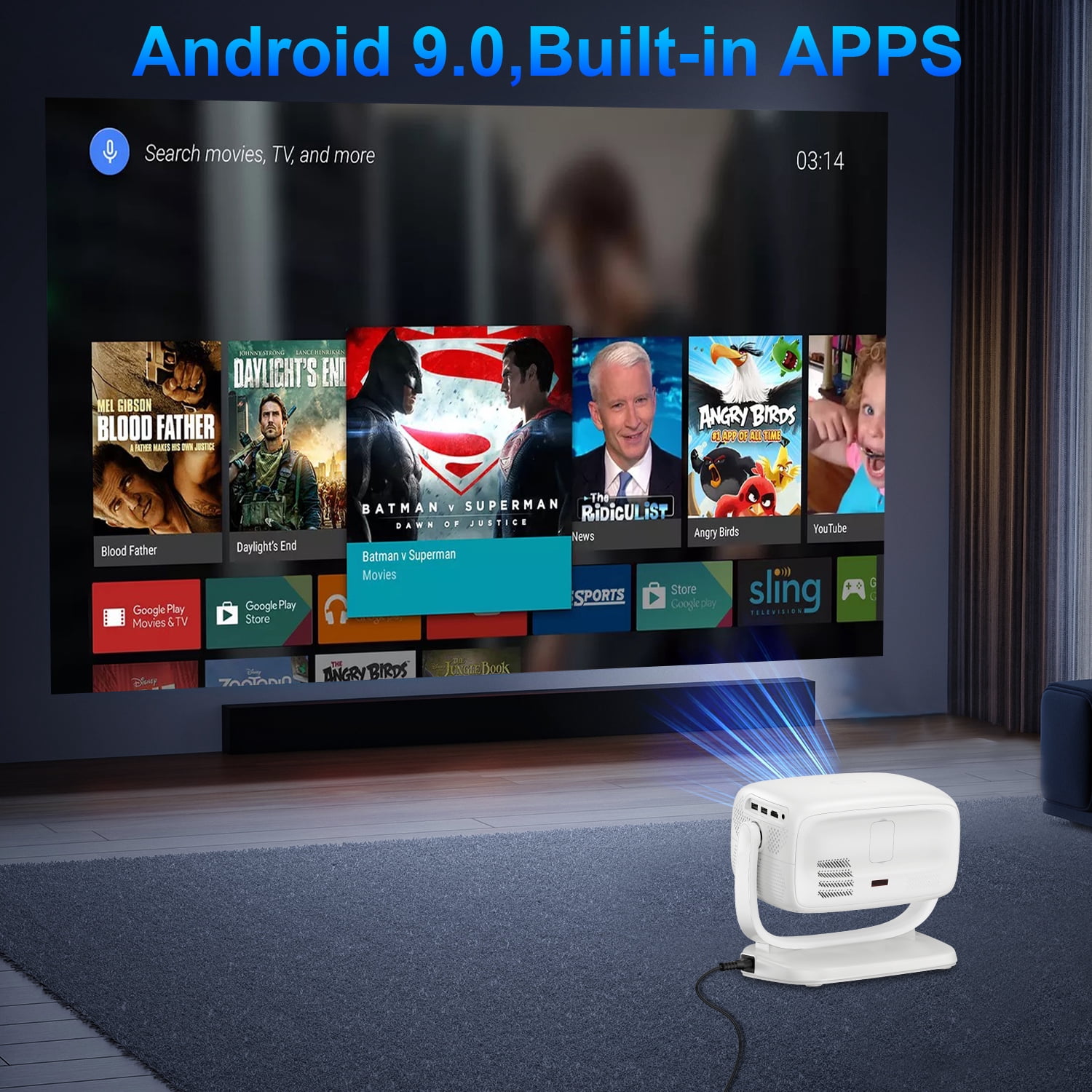 Projector 4K,AILKIN Portable Mini Smart Projector HD Outdoor Movie Home Theater,Auto Focus 2.4G/5G Support Native 1280P 130" Projector with Wifi and Bluetooth Compatible with iOS/Android