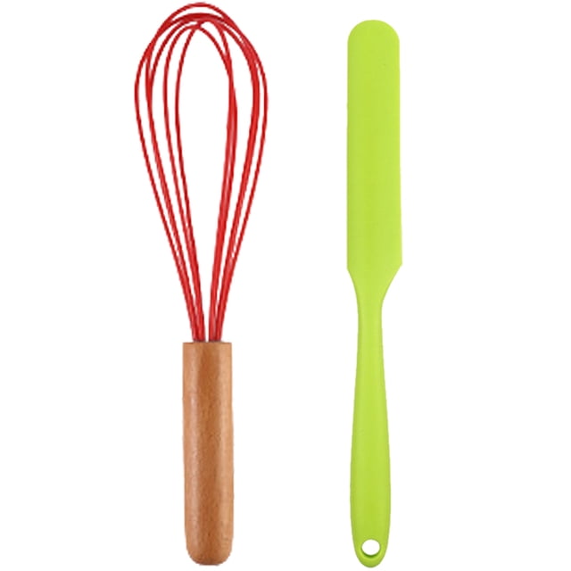 Juego de mini utensilios de cocina de 2 piezas: utensilios de cocina de silicona con mangos de madera