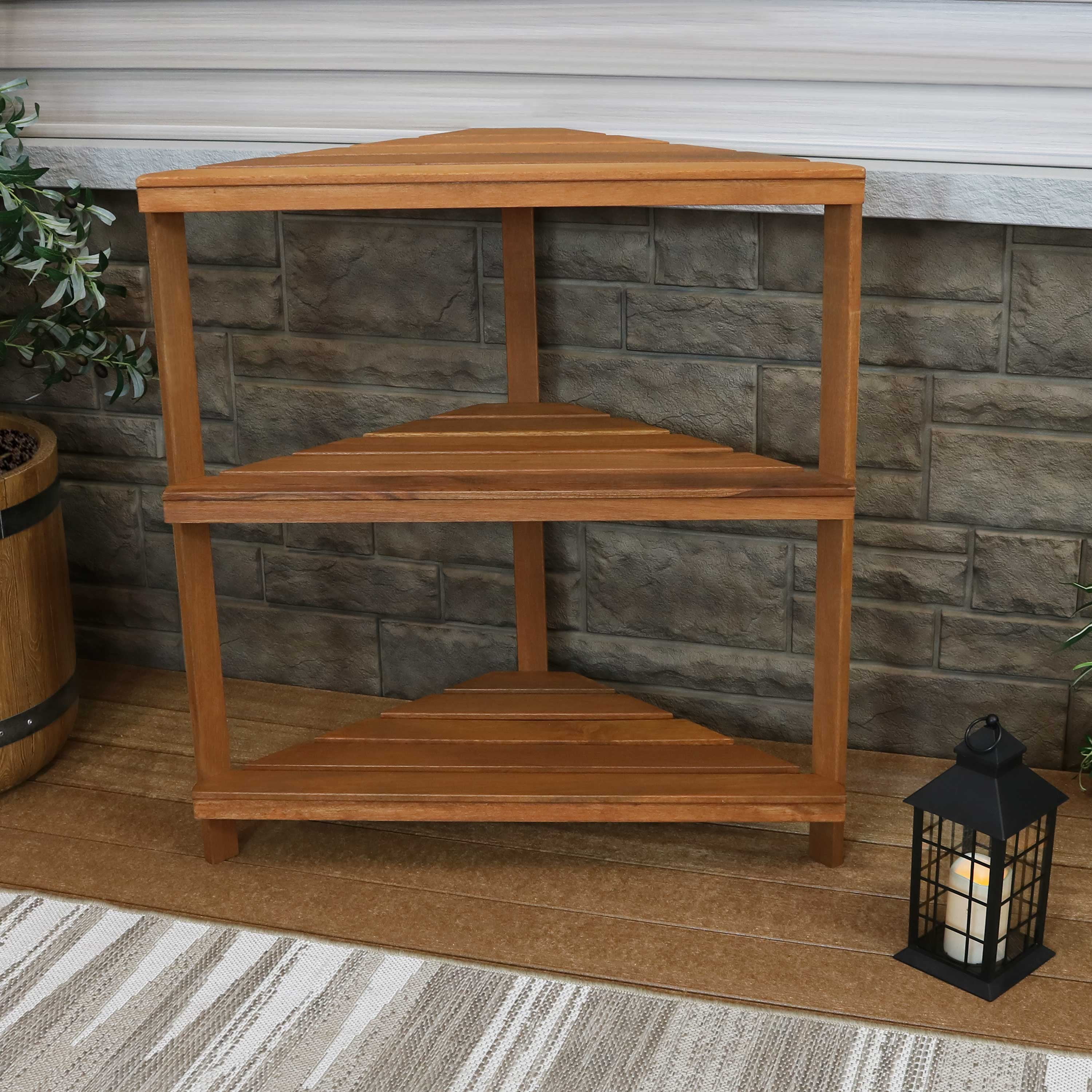 Sunnydaze Meranti Wood 3-Tier Corner Plant Stand Shelves ...