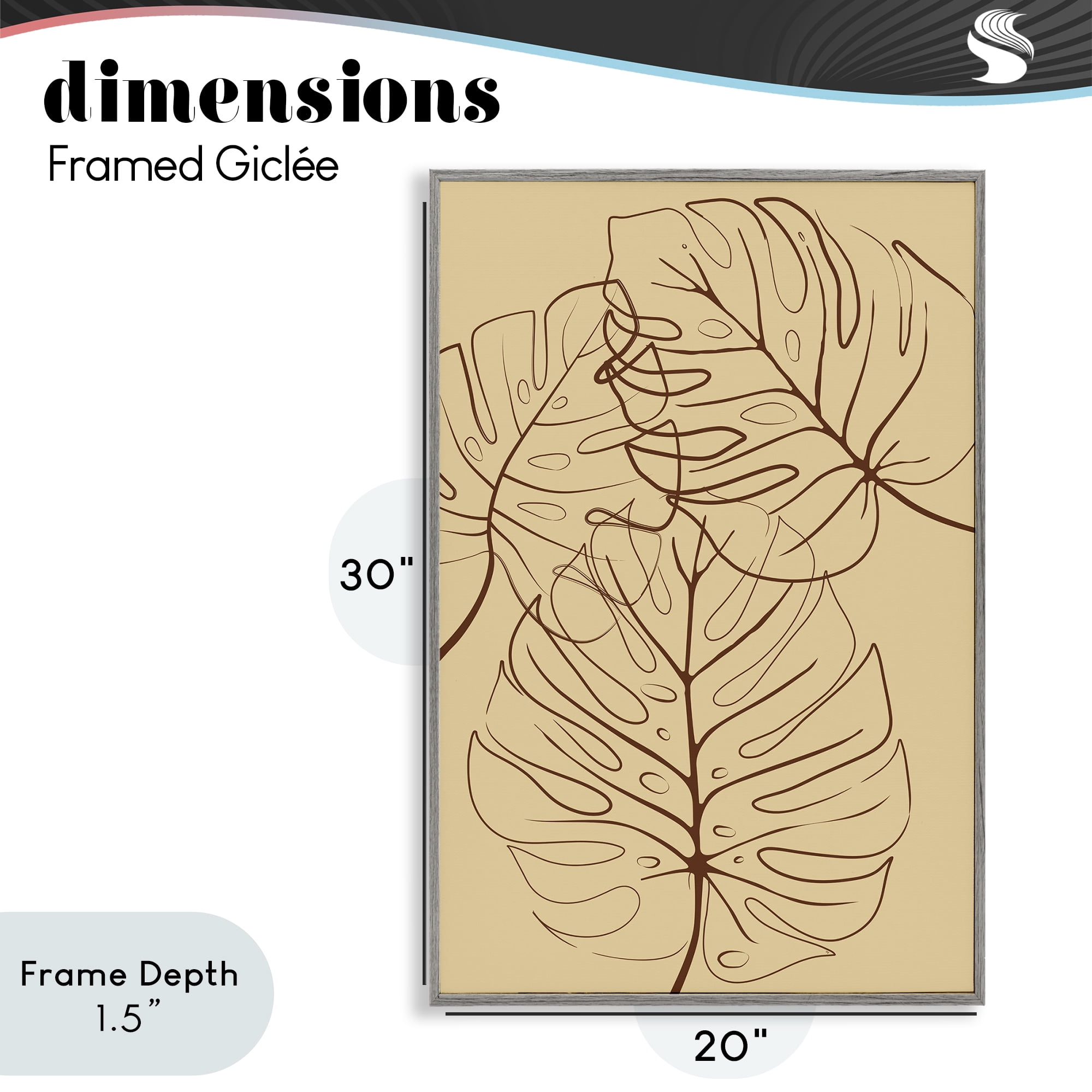Stupell Industries Autumn Monstera Leaf Contour Gray Framed Giclee Art, design by Martina Pavlova