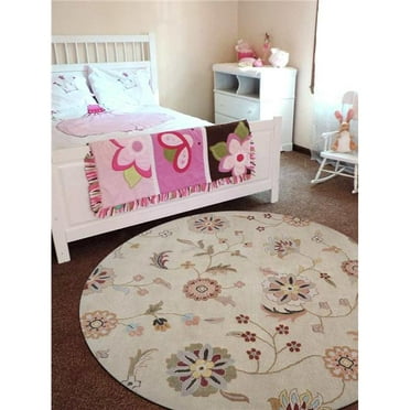 Glitzy Rugs UBSK00708T0009B8 8 x 8 ft. Floral Cream Hand Tufted Wool Round Area Rug