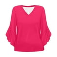 thumbnail image 5 of Women's 3/4 Sleeve V-Neck Blouse - Flared Sleeve Casual Tops with Polyester-Rayon Blend, Business Casual & Beach Vacation Shirts Hot Pink S-2XL, 5 of 6