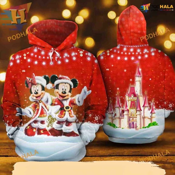Red Mickey Minnie Xmas 3D Hoodie, Funny Xmas Gifts