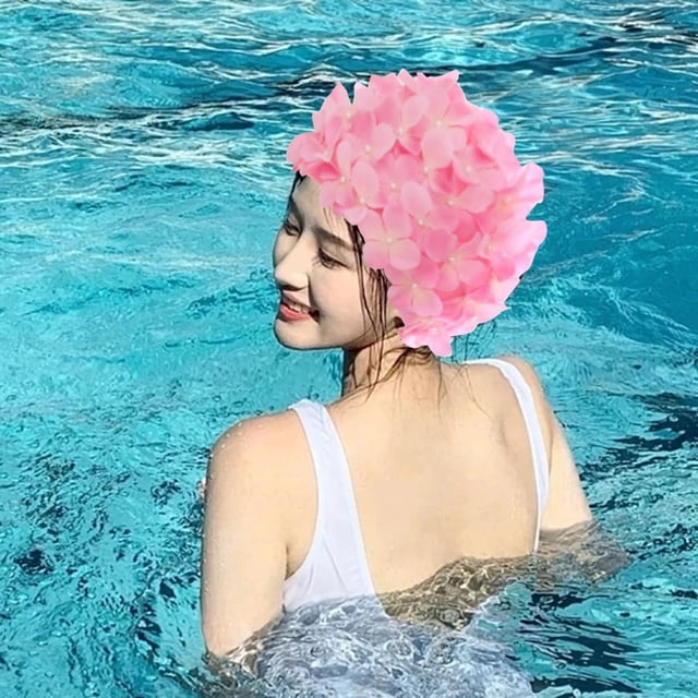 Flor Gorro de natación Gorros de baño Silicona Niñas Oído Protección para el cabello Gorros de natación Floral Pétalo Sombrero de baño para bañarse Rosa shamjiam Gorra de baño