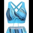 thumbnail image 3 of Conjunto de Bikini de Cintura Alta para Mujer, Falda con Control de Abdomen, Traje de Baño de Dos Piezas con Estampado de Control de Abdomen Azul M, 3 of 6