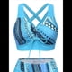 thumbnail image 3 of Conjunto de Bikini de Cintura Alta para Mujer, Falda con Control de Abdomen, Traje de Baño de Dos Piezas con Estampado de Control de Abdomen Azul XL, 3 of 6