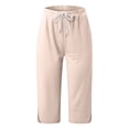thumbnail image 4 of oqasdz Women Fashionable Solid Color Comfortable Mid Waist Calf Length Pants Trousers Slacks Relaxed Fit Female Dailywear, 4 of 4