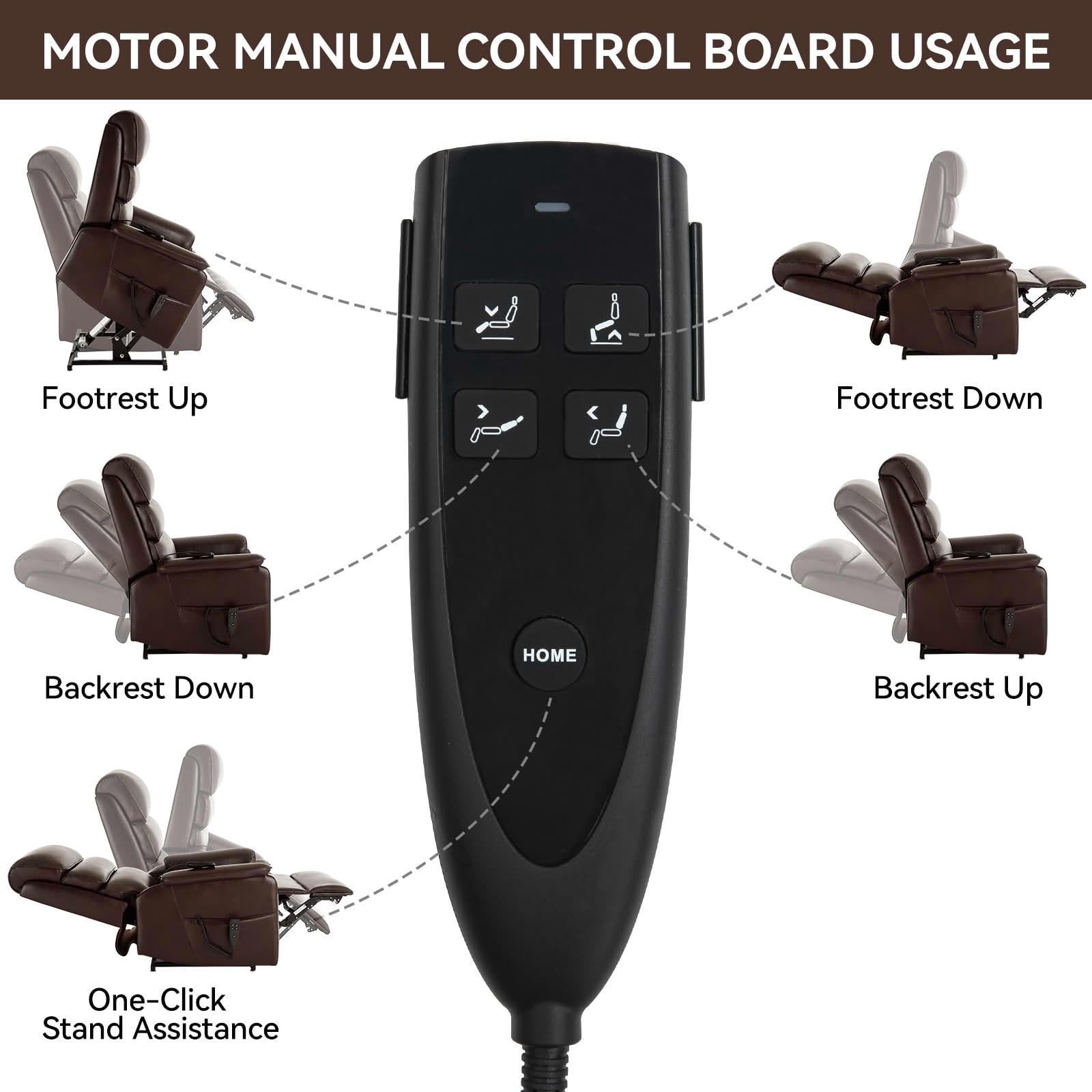 MAYEERTY Brown Dual Motor Power Lift Recliner, 350lbs 180° Infinite Position Heat Massage Chair with Remote Heavy Duty for Home