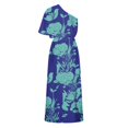 thumbnail image 5 of TMOYZQ 50 % de Rabais Été! Robe Longue Maxi à une Épaule pour Femmes, Ourlet Fendu, Imprimé Floral, Manches Courtes Évasées, Coupe Ample Froncée, Robe de Cocktail, Robe de Soirée, Robes d'Invitée de Mariage, 5 of 5