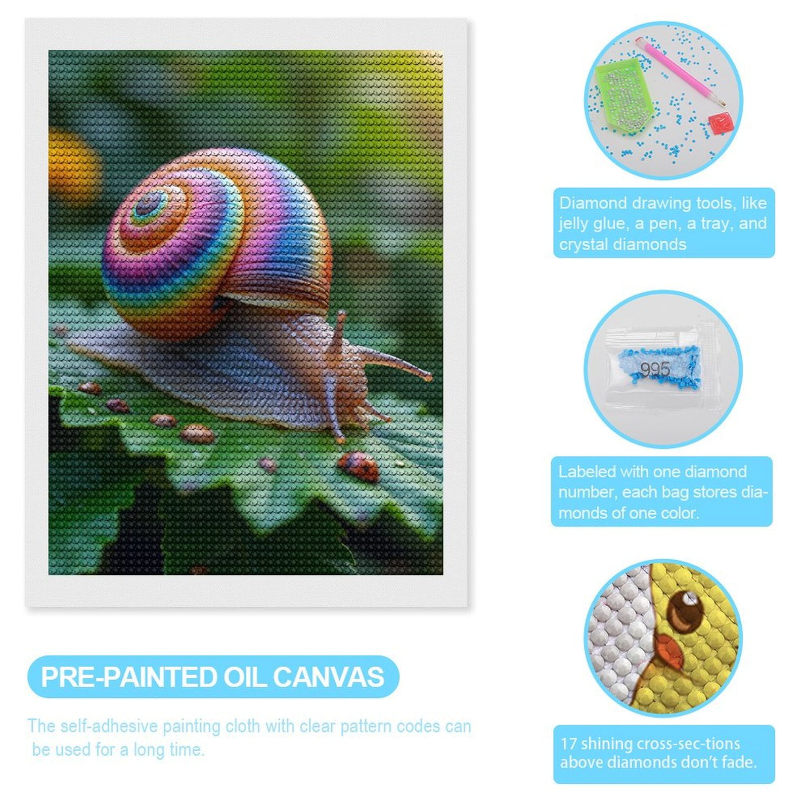Diamond Art Kits for Adults, Rainbow Snail Leaf Garden Nature 5D Diamond Painting Kits for Adults Beginners, DIY Full Drill Diamond Painting, Gem Art and Crafts 12x16