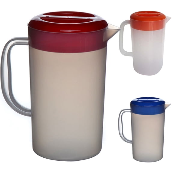 Plastic Pitcher for Cold Water - Round Beverage Jar with Lid, Leakproof for Iced Tea, Lemonade, Juice, 1 Gallon