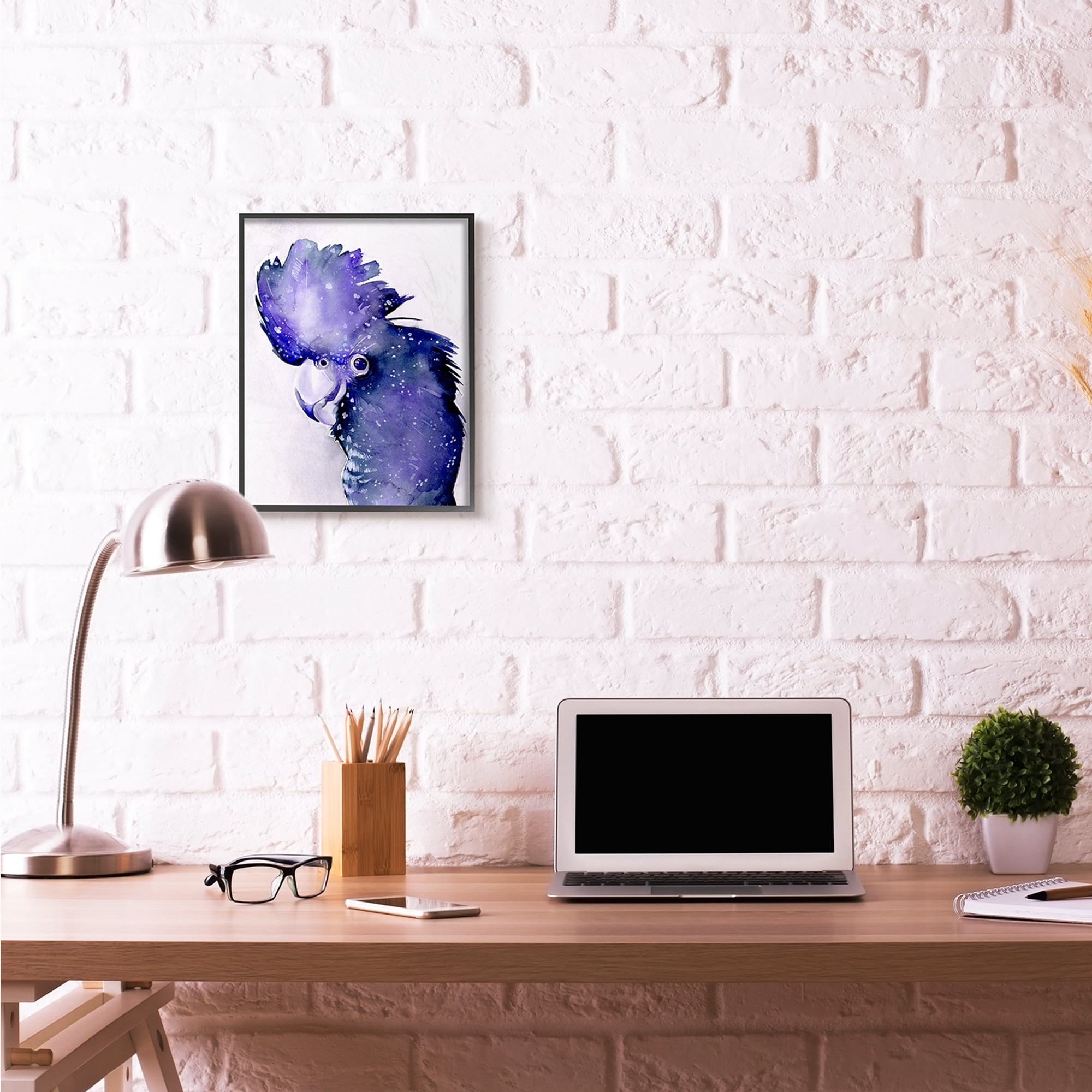 Stupell Industries Space Bird Watercolor Purple Animal Painting Black Framed Art Print Wall Art, 16x20, by Jennifer Paxton Parker
