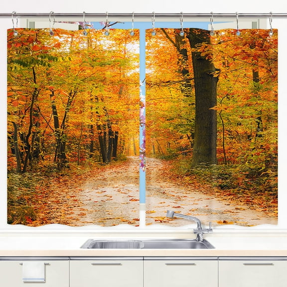 Fall Kitchen Curtains, Autumn Fall Leaves Window Valances Curtain Kitchen Curtains, Harvest Maple Leaves Halloween Thanksgiving Holiday Kitchen Curtains Window Drape Treatment 2 Panels 21 x 45 Inch