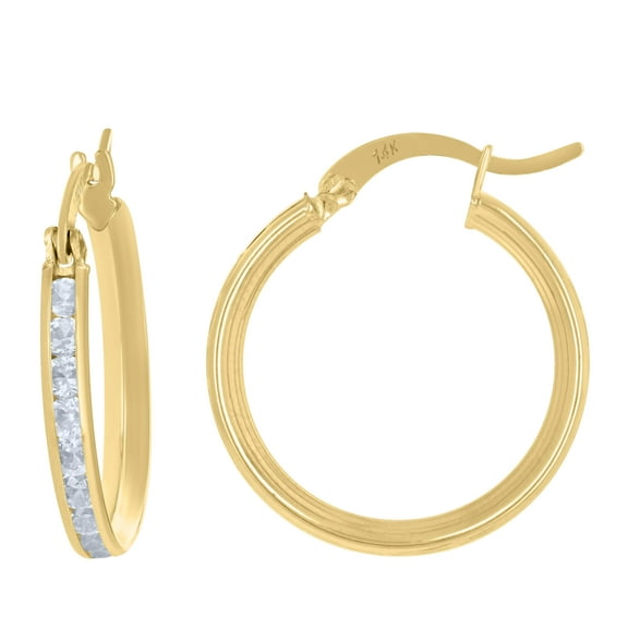 10kt Real Yellow Gold Womens Cubic-Zirconia Round Tube Hoop Earrings