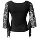 thumbnail image 5 of Top de Baile Mujer Salvador Camiseta de Manga Larga Acampanada de Encaje Escote en V Cruzado Elástico para Baile Latino Flamenco Negro, 5 of 9