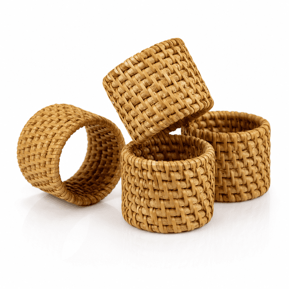 Rattan Napkin Rings,Natural,4 Pack,1.5" x 2"