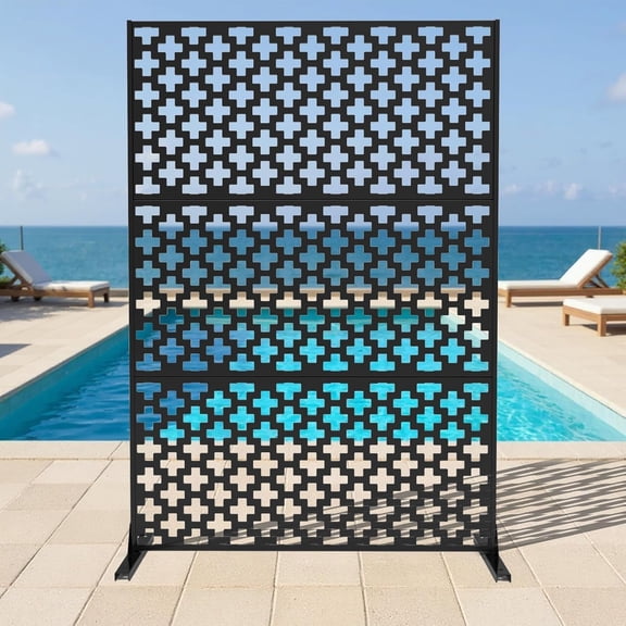 Senfot Galvanized Steel Outdoor Privacy Screen, 3-Piece Set, Weather Resistant for Patio Backyard Black