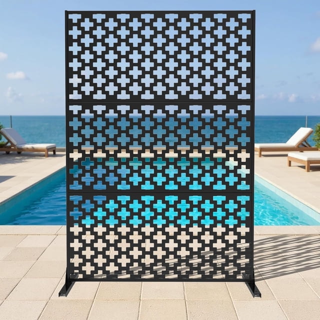 YUSAZENS Galvanized Steel Outdoor Privacy Screen, 3-Piece Set, Weather Resistant for Patio Backyard Black