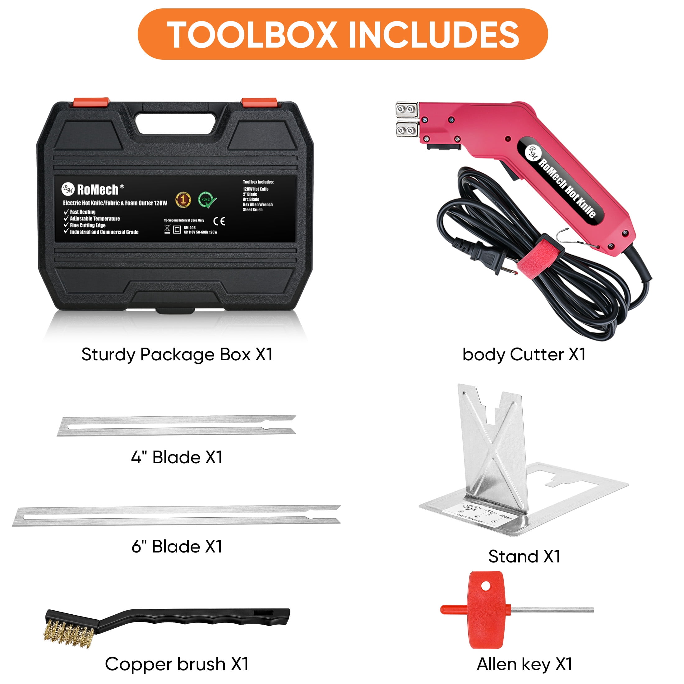 RoMech 200W Hot Knife Foam Cutter Kit with Blades and Carry Case for EPS/XPS