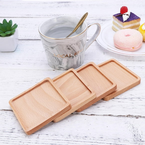 OULII 4Pcs Ecoconscious Users Khaki Wood Cup Mats for Social Gatherings