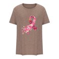 thumbnail image 4 of Honeeladyy Breast Cancer Awareness Shirts Women Pink Ribbon T-Shirts Cancer Fighter Leopard Heart Graphic Tee Short Sleeve Tops #Xm-Khaki-M, 4 of 5
