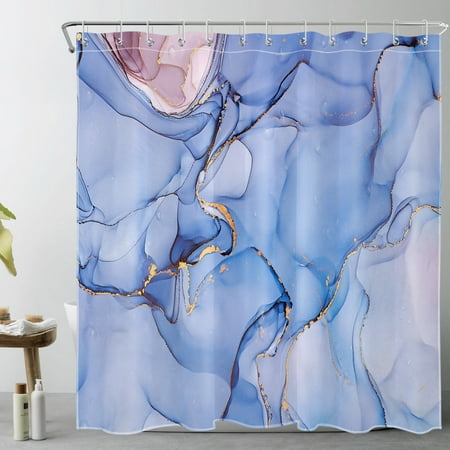 HVEST Blue Marble Shower Curtain Decor,Modern Abstract Gold and Pink Marble Texture Minimalist Shower Curtains for Bathroom 72X78 inch Polyester Fabric Bathroom Decoration Bath Curtains Hooks Included