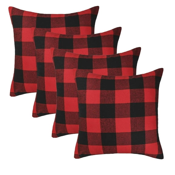 4PCS Christmas Buffalo Check Plaid Throw Pillow Covers Cushion Case,Red and Black, 18 x 18 Inches
