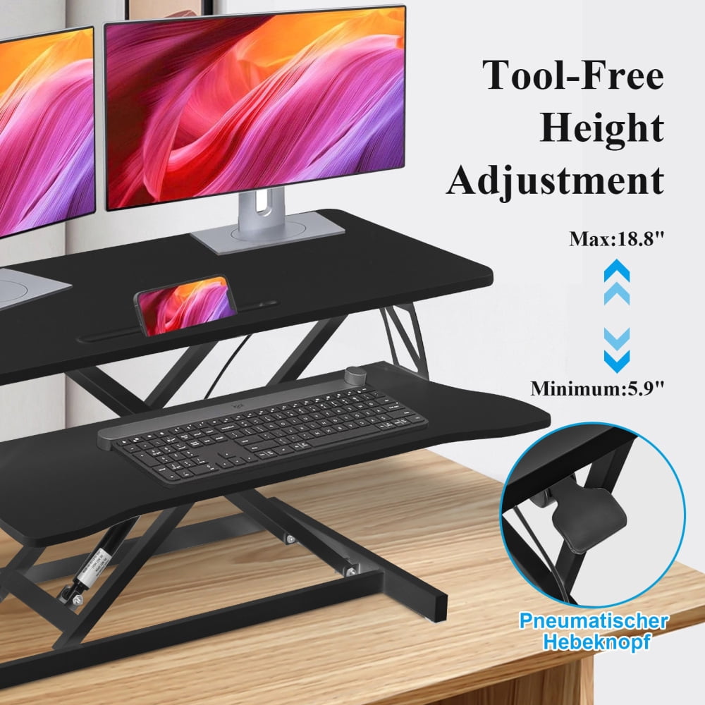 37" Desk Converter Height Adjustable Sit Stand Desk Riser with Keyboard Tray Desktop Standing Desks for Two Monitors Sit to Stand up Computer Workstation for Home Offices Holds 37 Lbs,Black